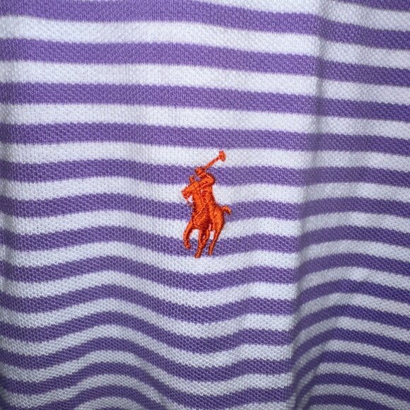 Purple and White Striped Ralph Lauren Men's Polo - Size Large - Picture 2 of 4